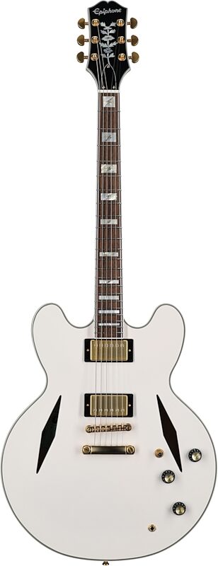 open zoom image for Epiphone Emily Wolfe White Wolfe Sheraton Electric Guitar (with Case), New, Full Straight Front