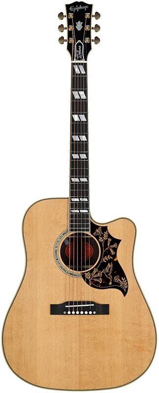 open zoom image for Epiphone Inspired by Gibson Custom Hummingbird Deluxe EC Acoustic Guitar (with Soft Case), Natural, Full Straight Front