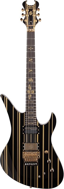 open zoom image for Schecter Synyster Gates Custom S Electric Guitar, Black with Gold Stripes, Full Straight Front