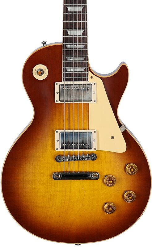 open zoom image for Gibson Custom 1958 Les Paul Standard Reissue Electric Guitar (with Case), Iced Tea Burst, Serial Number 85787, Body Straight Front