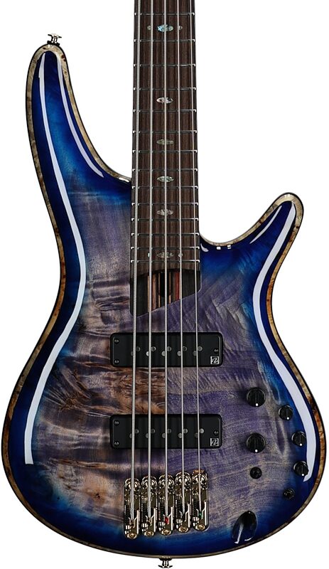 open zoom image for Ibanez SR2605 Premium Electric Bass, 5-String (with Gig Bag), Cerulean Blue Burst, Serial Number I250706027, Body Straight Front