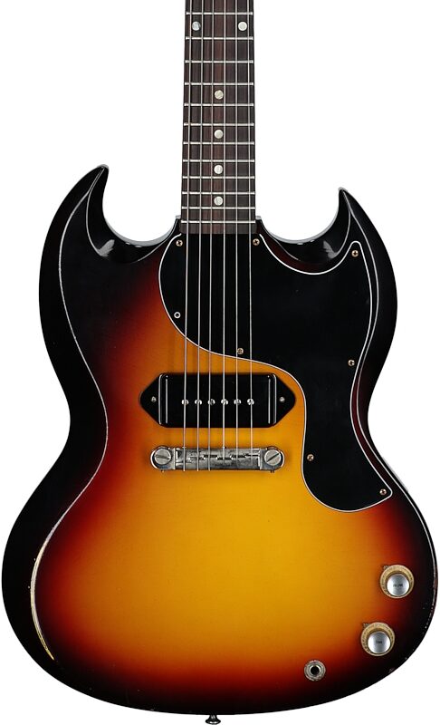 open zoom image for Gibson Custom Shop 1963 SG Junior Reissue Electric Guitar, Vintage Sunburst, Serial Number 505653, Body Straight Front