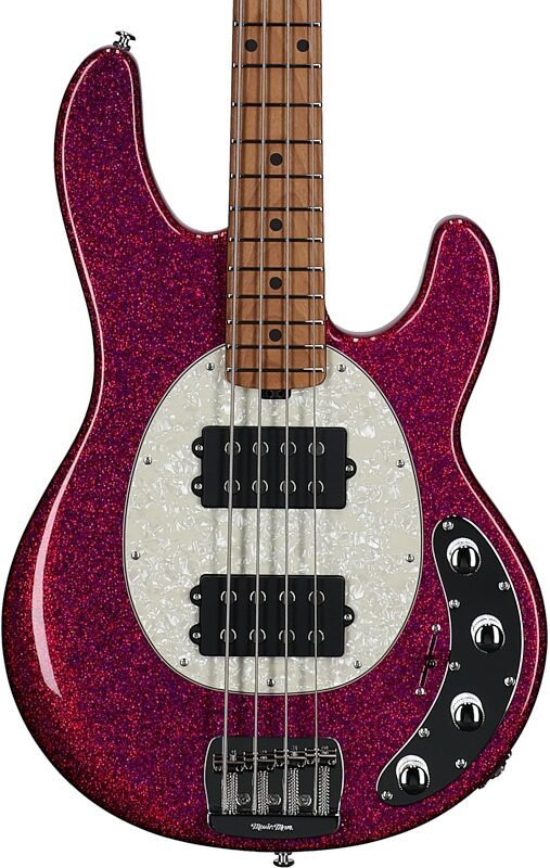 open zoom image for Ernie Ball Music Man StingRay Special HH Electric Bass (with Case), Soda Pink Sparkle, Roasted Maple Fretboard, Serial Number K10900, Body Straight Front