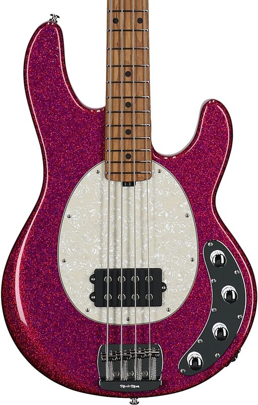 open zoom image for Ernie Ball Music Man StingRay Special Electric Bass (with Case), Soda Pink Sparkle, Roasted Maple Fretboard, Serial Number K11438, Body Straight Front