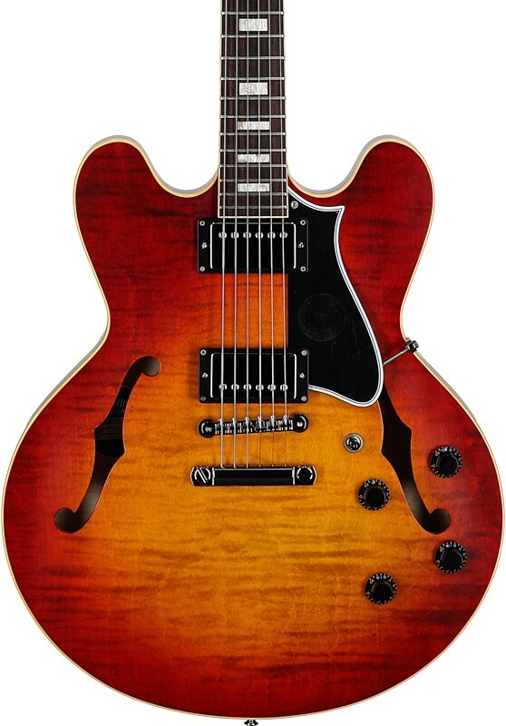 open zoom image for Heritage Custom Core H-535 Semi-Hollowbody Electric Guitar (with Case), Dark Cherry Sunburst, Serial Number HC1251325, Body Straight Front