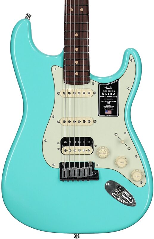 open zoom image for Fender American Ultra Luxe Vintage '60s Stratocaster HSS Electric Guitar, Rosewood Fingerboard, Seafoam Green, Serial Number US26000831, Body Straight Front