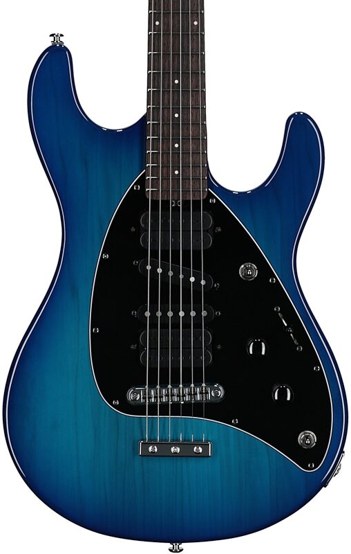 open zoom image for Ernie Ball Music Man Steve Morse Signature Electric Guitar (with Mono Soft Case), Blue Burst, with Mono Bag, Serial Number H08901, Body Straight Front