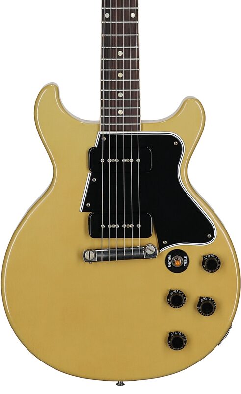 open zoom image for Gibson Custom 1960 Les Paul Special Double Cut Electric Guitar (with Case), TV Yellow, Serial Number 06095, Body Straight Front