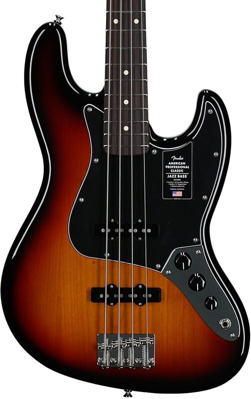 open zoom image for Fender American Professional Classic Jazz Electric Bass, Rosewood Fingerboard (with Gig Bag), 3-Color Sunburst, Body Straight Front