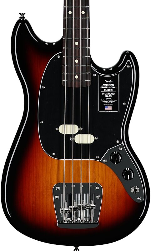 open zoom image for Fender American Professional Classic Mustang Electric Bass, Rosewood Fingerboard (with Gig Bag), 3-Color Sunburst, Body Straight Front