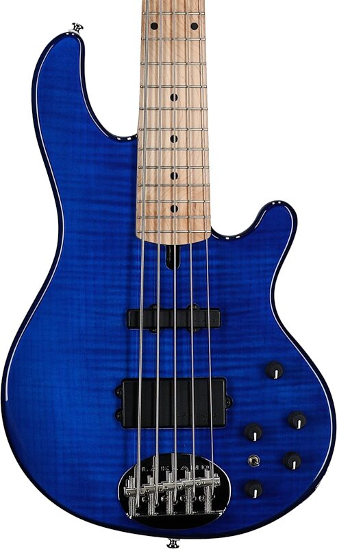 open zoom image for Lakland Skyline 55-02 Deluxe Flame Electric Bass, Transparent Blue, Body Straight Front