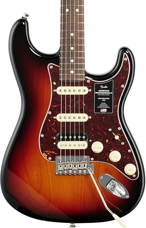 open zoom image for Fender American Pro II HSS Stratocaster Electric Guitar, Rosewood Fingerboard (with Case), 3-Color Sunburst, Body Straight Front