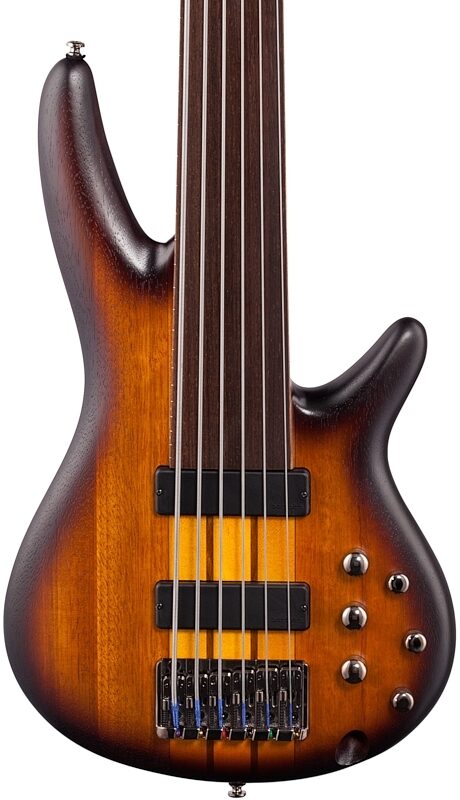 open zoom image for Ibanez SRF706 Portamento Fretless Electric Bass, 6-String, Brown Burst Flat, Body Straight Front
