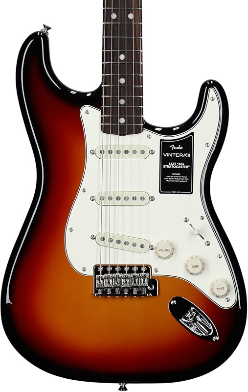 open zoom image for Fender Vintera III Late 60s Stratocaster Electric Guitar (with Gig Bag), 3-Color Sunburst, Rosewood Fretboard, Body Straight Front