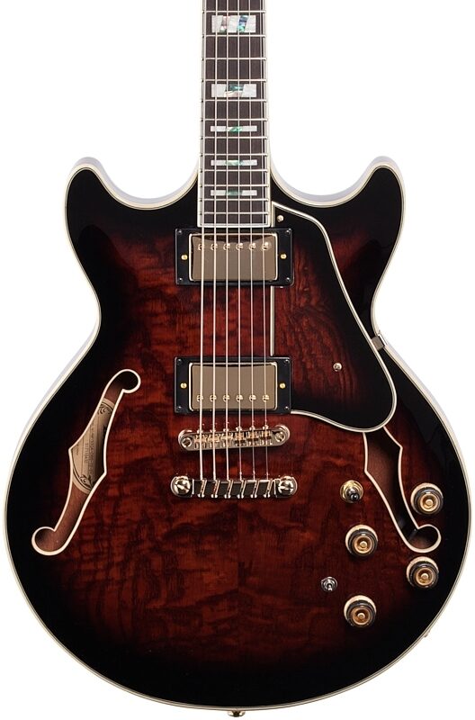 open zoom image for Ibanez Artstar AM153QA Semi-Hollowbody Electric Guitar (with Case), Dark Brown Sunburst, Body Straight Front