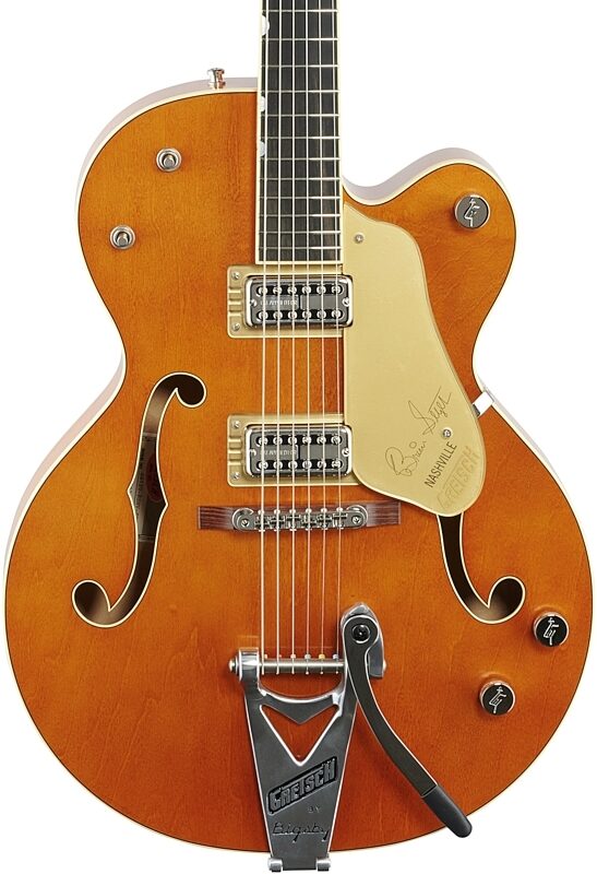 open zoom image for Gretsch G6120T-BSSMK Brian Setzer Signature 59 Bigsby Electric Guitar (with Case), Smoke Orange, Body Straight Front