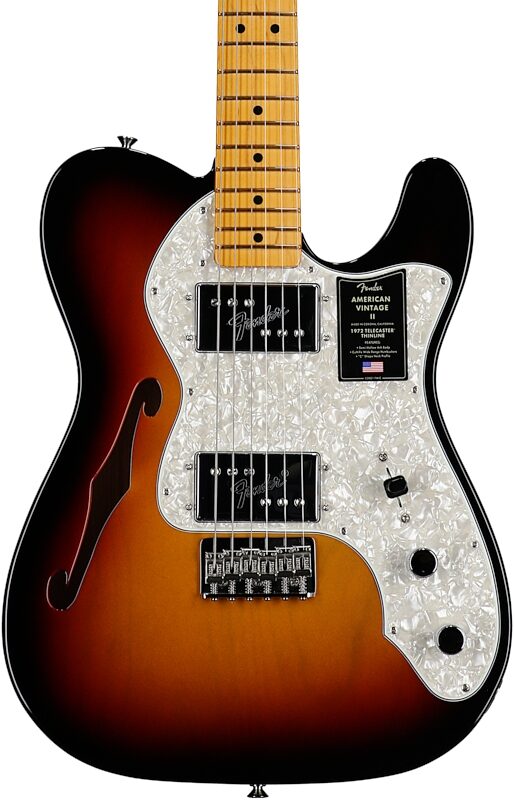 open zoom image for Fender American Vintage II 1972 Telecaster Thinline Electric Guitar, Maple Fingerboard (with Case), 3-Color Sunburst, Body Straight Front