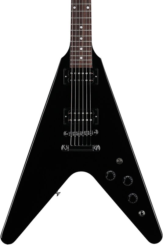 open zoom image for Gibson 80s Flying V Electric Guitar (with Case), Ebony, Body Straight Front