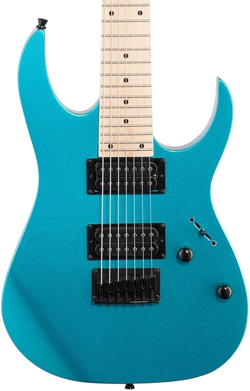 open zoom image for Ibanez GiO GRG7221M 7-String Electric Guitar, Metallic Light Blue, Body Straight Front