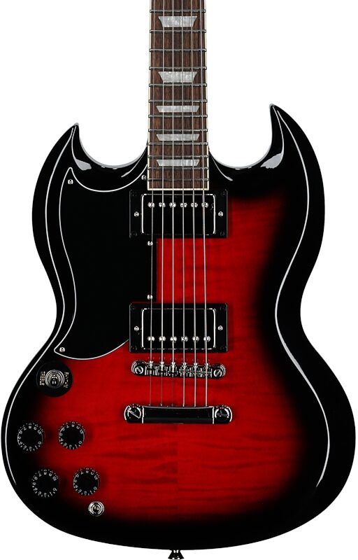 open zoom image for Epiphone SG Tribute Plus Electric Guitar, Left-Handed, Cherry Burst, Body Straight Front