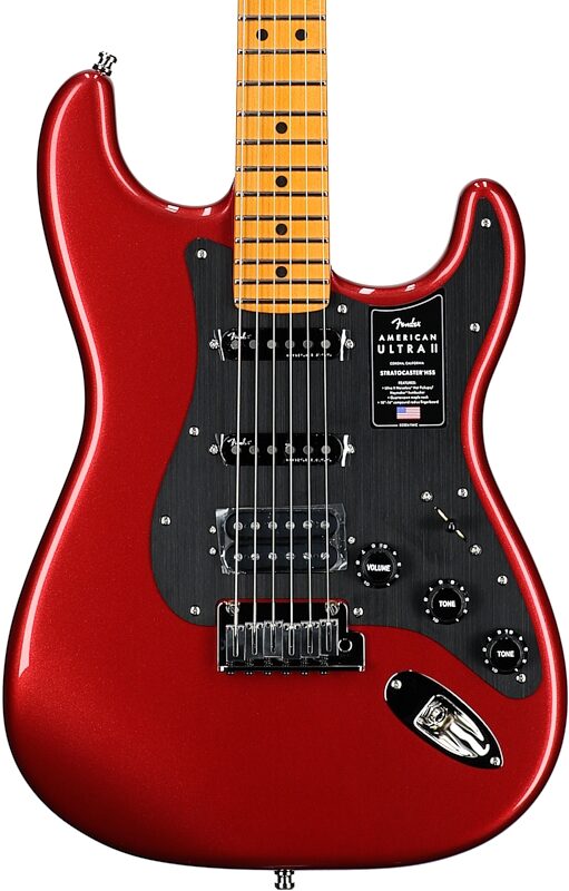 open zoom image for Fender American Ultra II Stratocaster HSS Electric Guitar, Maple Fingerboard (with Case), Sinister Red, Body Straight Front