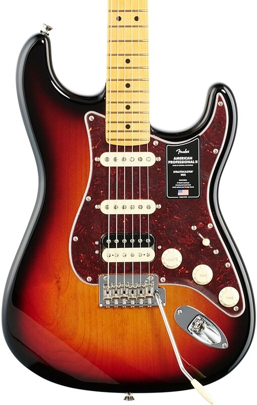 open zoom image for Fender American Pro II HSS Stratocaster Electric Guitar, Maple Fingerboard (with Case), 3-Color Sunburst, Body Straight Front