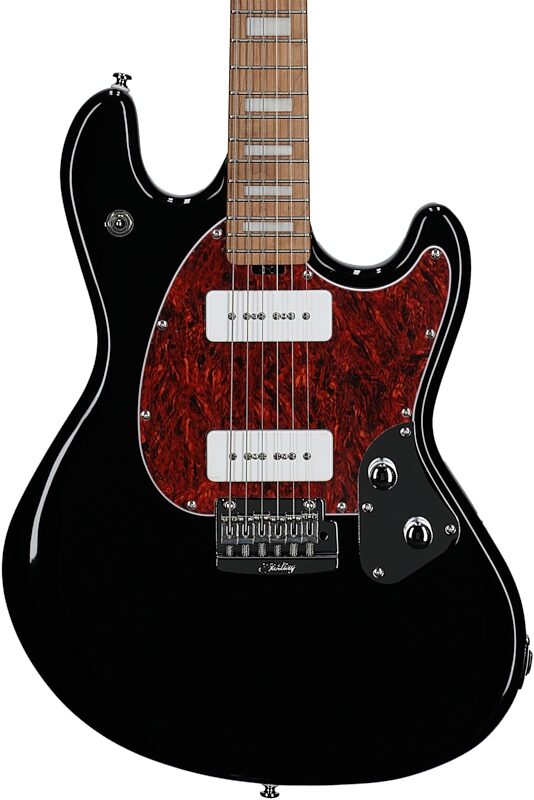 open zoom image for Sterling by Music Man SR50X StingRay Plus Electric Guitar, Black, Roasted Maple Fretboard, Body Straight Front