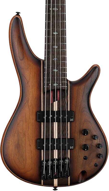 open zoom image for Ibanez SR1355B Premium Electric Bass (with Gig Bag), Dual Mocha Burl, Body Straight Front