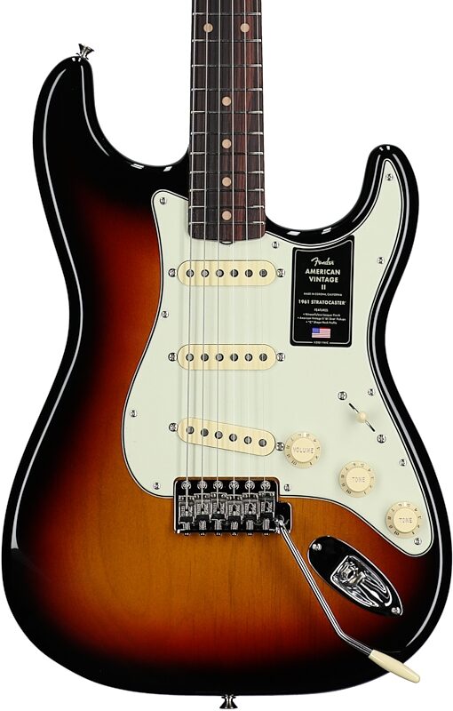 open zoom image for Fender American Vintage II 1961 Stratocaster Electric Guitar, Rosewood Fingerboard (with Case), 3-Color Sunburst, Body Straight Front