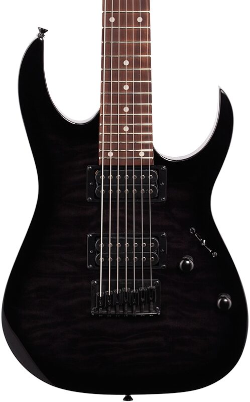 open zoom image for Ibanez GRG7221QA Gio Electric Guitar, Transparent Black Sunburst, Body Straight Front