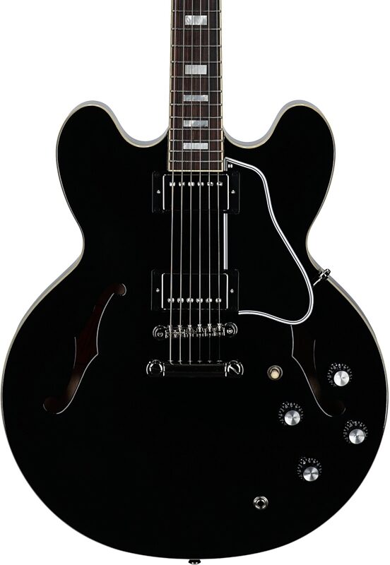 open zoom image for Epiphone Inspired by Gibson Custom 1962 ES-335 Reissue Electric Guitar (with Case), Aged Ebony, Body Straight Front