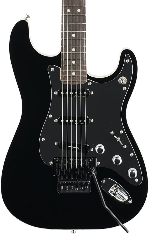 open zoom image for Fender Tom Morello Stratocaster Electric Guitar, Rosewood Fingerboard (with Case), Black with Chrome Pickguard, Body Straight Front