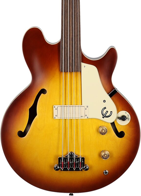 open zoom image for Epiphone Jack Casady Fretless Electric Bass (with Gig Bag), Royal Tan, Body Straight Front