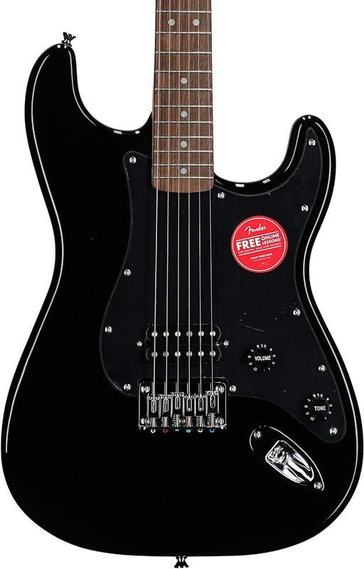 open zoom image for Squier Sonic Stratocaster Hard Tail Laurel Neck Electric Guitar, Black, Body Straight Front