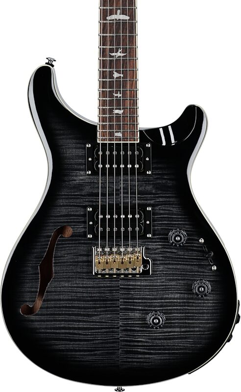 open zoom image for PRS Paul Reed Smith SE Custom 24 Semi-Hollow Piezo Electric Guitar (with Gig Bag), Charcoal Burst, Body Straight Front