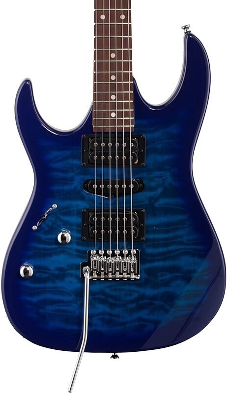 open zoom image for Ibanez GRX70QA Quilt Top Left-Handed Electric Guitar, Transparent Blue Burst, Body Straight Front