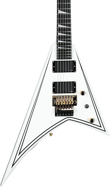 open zoom image for Jackson MJ Rhoads RR24MG Electric Guitar (with Case), Snow White with Black Pinstripes, Body Straight Front