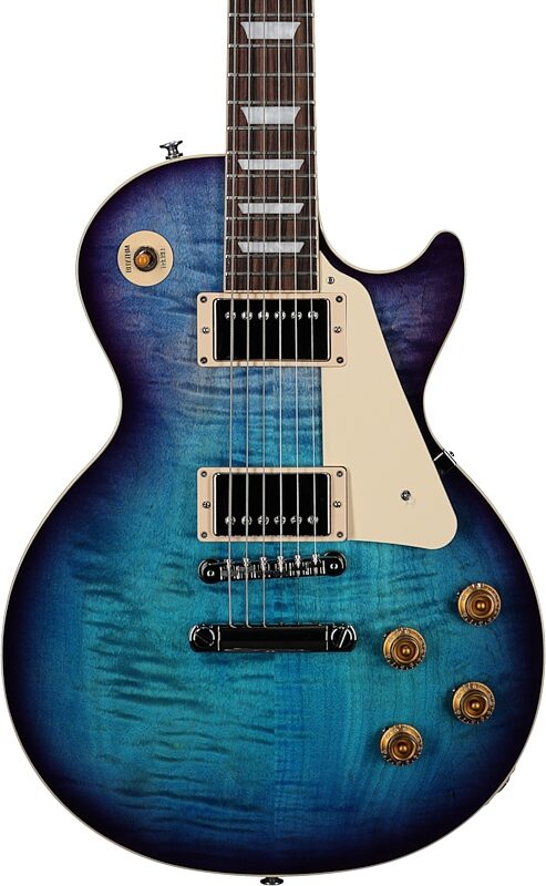 open zoom image for Gibson Les Paul Standard 50s Custom Color Electric Guitar, Figured Top (with Case), Blueberry Burst, Body Straight Front