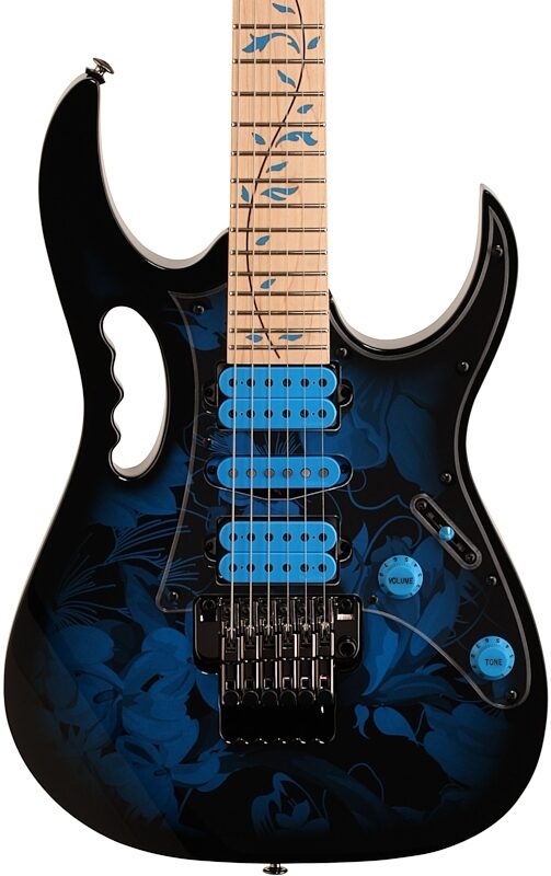 open zoom image for Ibanez JEM77P Electric Guitar (with Gig Bag), Blue Floral Pattern, Body Straight Front