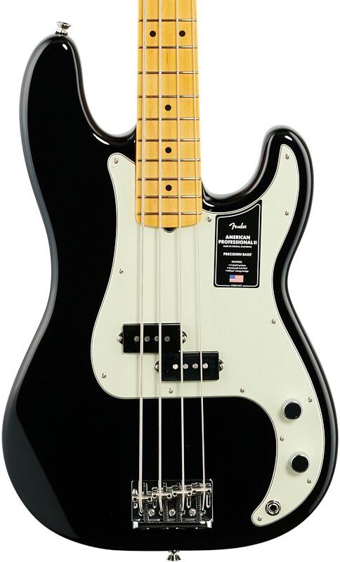 open zoom image for Fender American Pro II Precision Electric Bass, Maple Fingerboard (with Case), Black, Body Straight Front