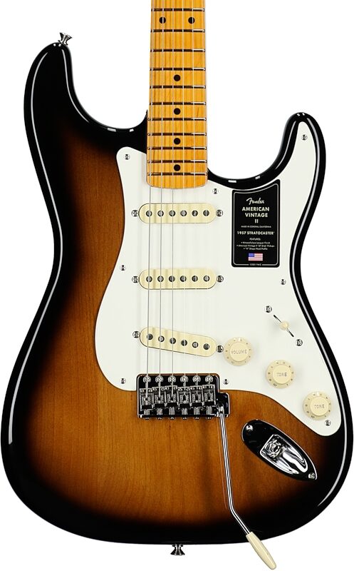 open zoom image for Fender American Vintage II 1957 Stratocaster Electric Guitar, with Maple Fingerboard (and Case), 2-Color Sunburst, Body Straight Front