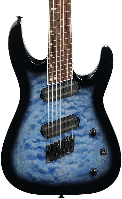 open zoom image for Jackson SLATX7Q X Soloist Arch Top Multi-Scale Electric Guitar, 7-String, Transparent Blue, Body Straight Front