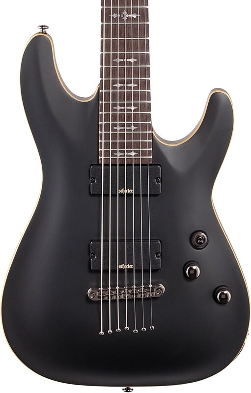 open zoom image for Schecter Demon 7 Electric Guitar, 7-String, Aged Black Satin, Body Straight Front