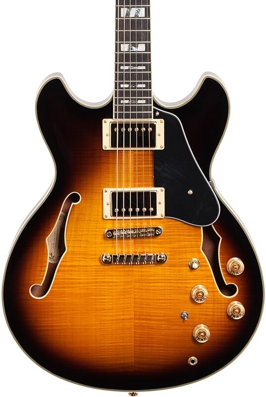 open zoom image for Ibanez JSM10 Semi-Hollowbody Electric Guitar (with Case), Vintage Yellow Sunburst, Body Straight Front