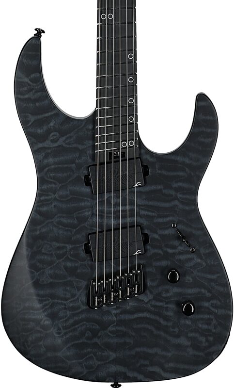open zoom image for Legator Ninja 6 Multi-Scale Guitar, Black Quilted Maple, Body Straight Front