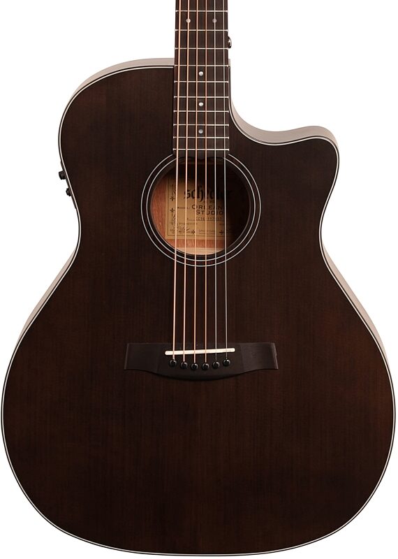 open zoom image for Schecter Orleans Studio Acoustic-Electric Guitar, Satin See Thru Black, Body Straight Front