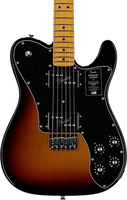 open zoom image for Fender American Vintage II 1975 Telecaster Deluxe Electric Guitar, Maple Fingerboard (with Case), 3-Color Sunburst, Body Straight Front