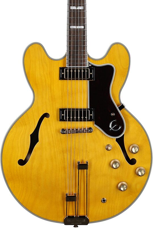 open zoom image for Epiphone Sheraton Semi-Hollowbody Electric Guitar (with Gig Bag), Natural, with Gold Hardware, Body Straight Front