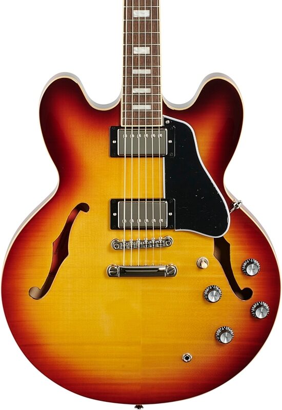 open zoom image for Epiphone ES-335 Figured Semi-Hollowbody Electric Guitar, Raspberry Tea Burst, Body Straight Front