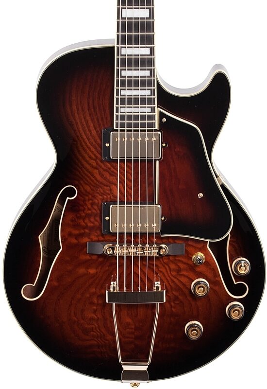 open zoom image for Ibanez Artcore Expressionist AG95QA Hollowbody Electric Guitar, Dark Brown Sunburst, Body Straight Front